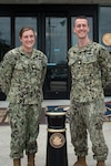 Lieutenant Commander Sara Leitner, PA-C, left, and Lieutenant Commander Jake Wittenauer, DSc, PA-C serve aboard Naval Health Clinic Cherry Point as Physician Associates.  The clinic celebrated PAs serving as staff members during National Physician Associate’s Week, October 6 to October 12.