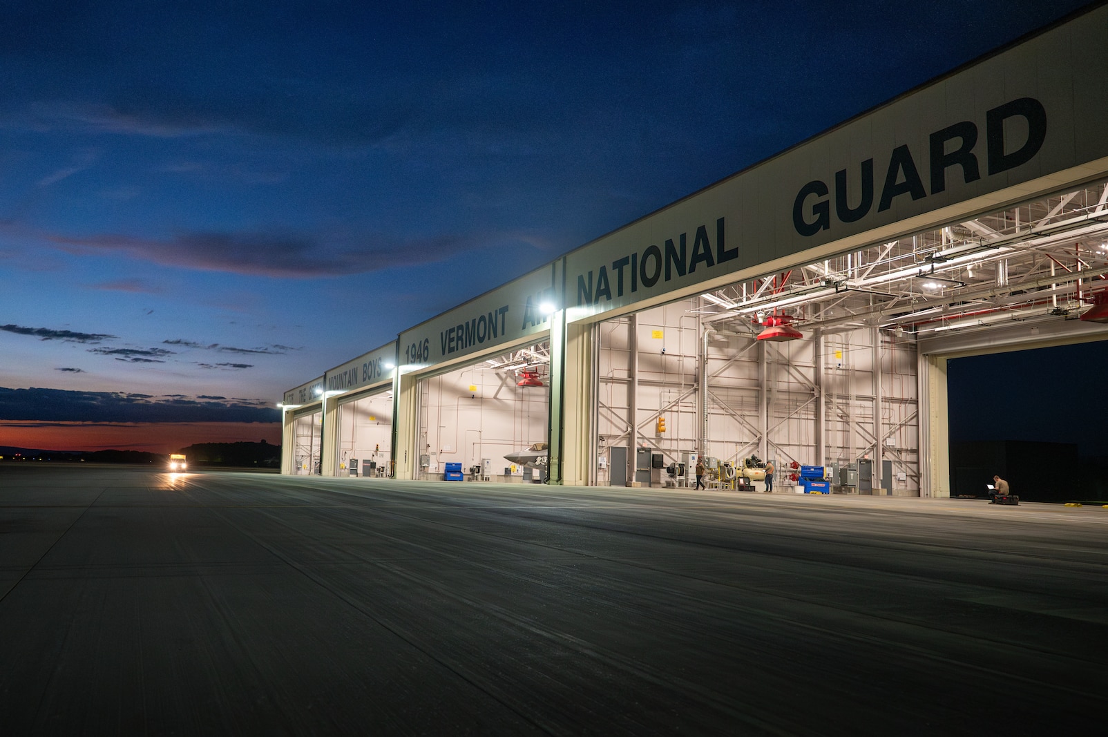 Photo of U.S. Air National Guard Airmen assigned to the 158th Fighter Wing conducting night flying operations with the F-35A Lightning II in South Burlington, VT, September 9, 2025.