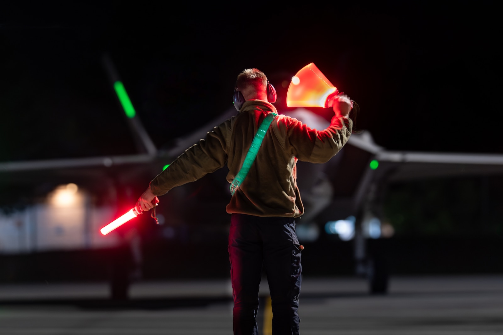Photo of U.S. Air National Guard Airmen assigned to the 158th Fighter Wing conducting night flying operations with the F-35A Lightning II in South Burlington, VT, September 9, 2025.