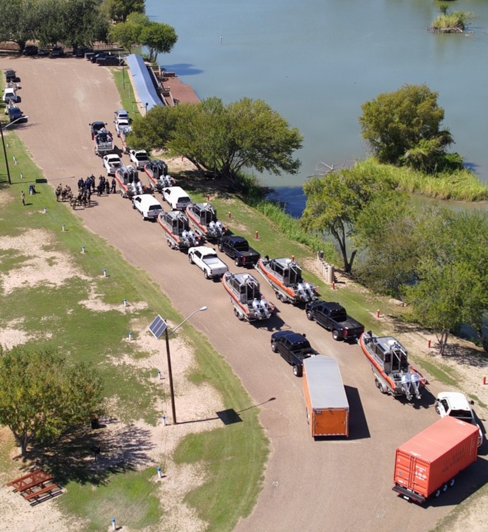 Coast Guard crews patrol the Rio Grande near Mission, Texas Oct. 18, 2025.
