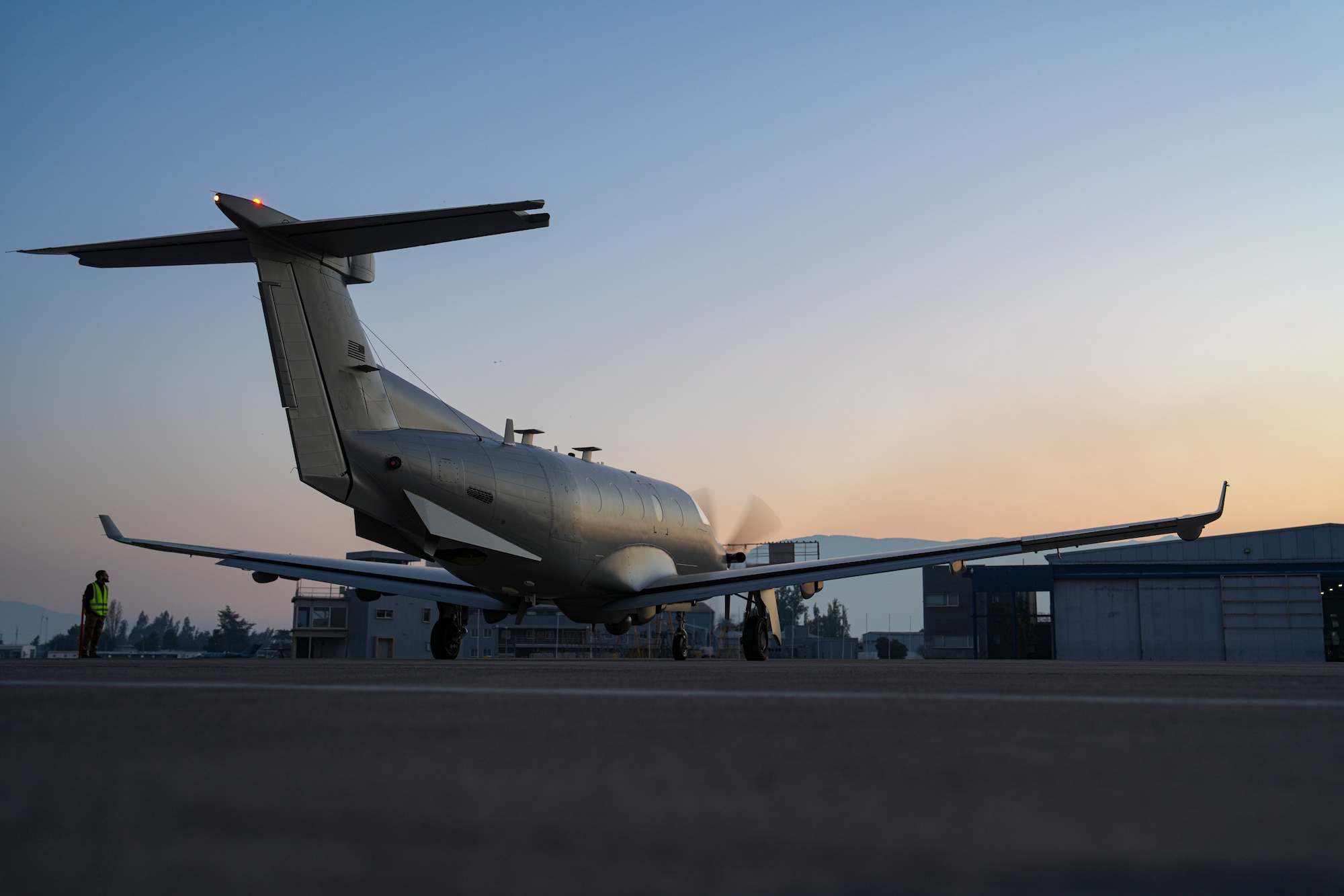 A U-28A Draco assigned to the 27th Special Operations Wing taxis on the flightline at Santiago, Chile, after completing a flight in support of SOUTHERN STAR 2025, June 6, 2025. Southern Star ’25 is a multinational special operations exercise taking place across Chile from May 26 to June 8. The exercise brings together forces from six nations and 10 observer countries to enhance interoperability and strengthen global special operations partnerships through joint training from Antofagasta to Punta Arenas. (U.S. Air Force photo by Airman 1st Class Gracelyn Hess)