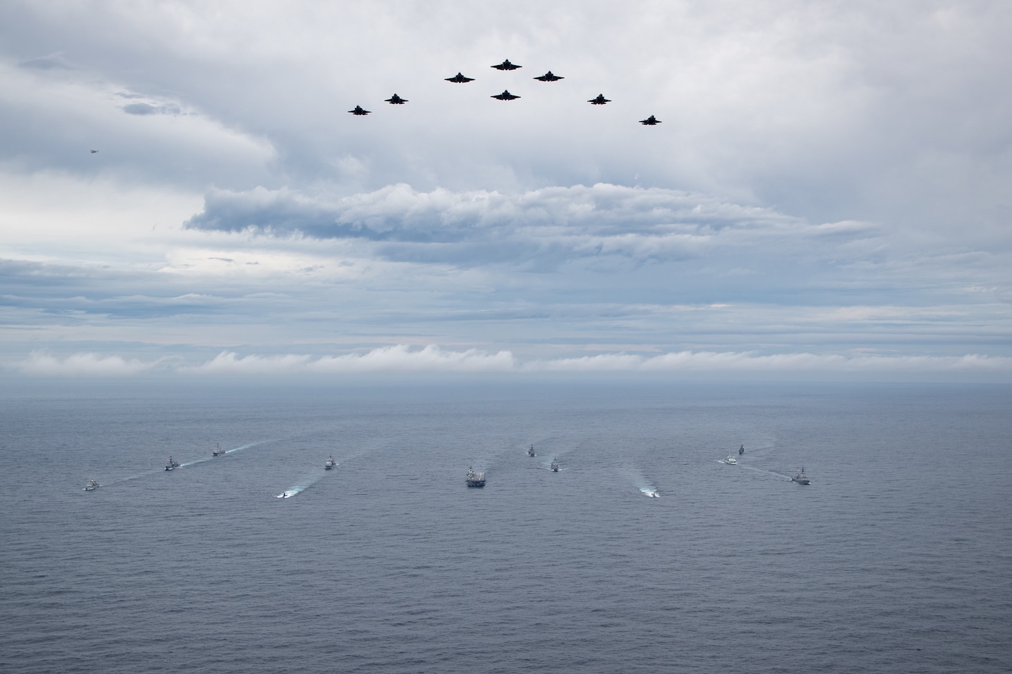 PHILIPPINE SEA (Oct. 20, 2025) - Japan Maritime Self-Defense Force, U.S. Navy and U.S. Marine Corps forces with Royal Australian Navy, Royal Canadian Navy, and French Navy sail and fly together in the Philippine Sea, Oct. 20, 2025 in support of Annual Exercise (ANNUALEX) 25. ANNUALEX is a multilateral exercise that enhances the Japan and U.S. alliance, strengthens naval interoperability and demonstrates a joint commitment to a free and open Indo-Pacific. (U.S. Navy photo by Petty Officer 1st Class R. Ezekiel Duran)
