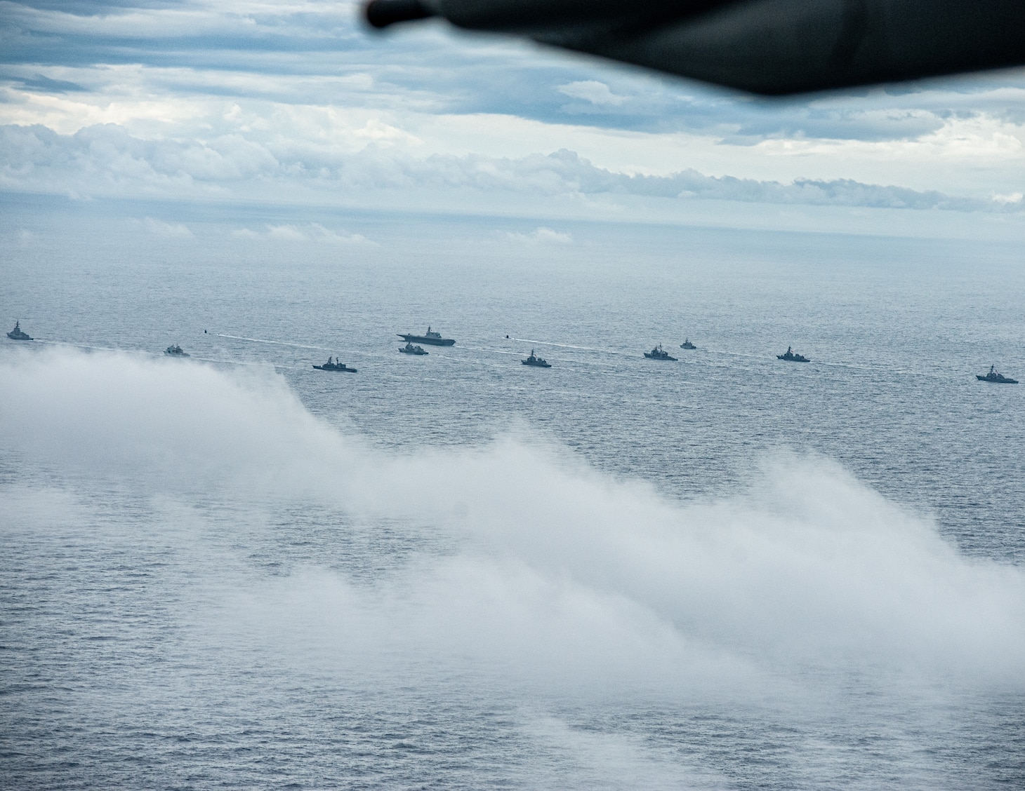 PHILIPPINE SEA (Oct. 20, 2025) - Japan Maritime Self-Defense Force and U.S. Navy forces with Royal Australian Navy, Royal Canadian Navy, and French Navy sail together in the Philippine Sea, Oct. 20, 2025 in support of Annual Exercise (ANNUALEX) 25. ANNUALEX is a multilateral exercise that enhances the Japan and U.S. alliance, strengthens naval interoperability and demonstrates a joint commitment to a free and open Indo-Pacific. (U.S. Navy photo by Petty Officer 1st Class R. Ezekiel Duran)