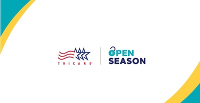 TRICARE logo. Text reads: "OPEN SEASON" with an unlocked lock icon.