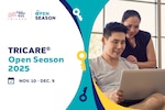 "TRICARE Open Season 2025 Nov. 10-Dec. 9" next to a man and woman looking at a laptop.