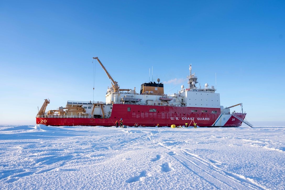 U.S. Coast Guard Cutter Healy (WAGB 20) conducts on-ice research in the Arctic Ocean, Oct. 1, 2025. Coast Guard operations in the Arctic are critical to expanding our understanding of the Arctic operating environment for advancing national security objectives. (U.S. Coast Guard photo by Petty Officer 3rd Class Chris Sappey)