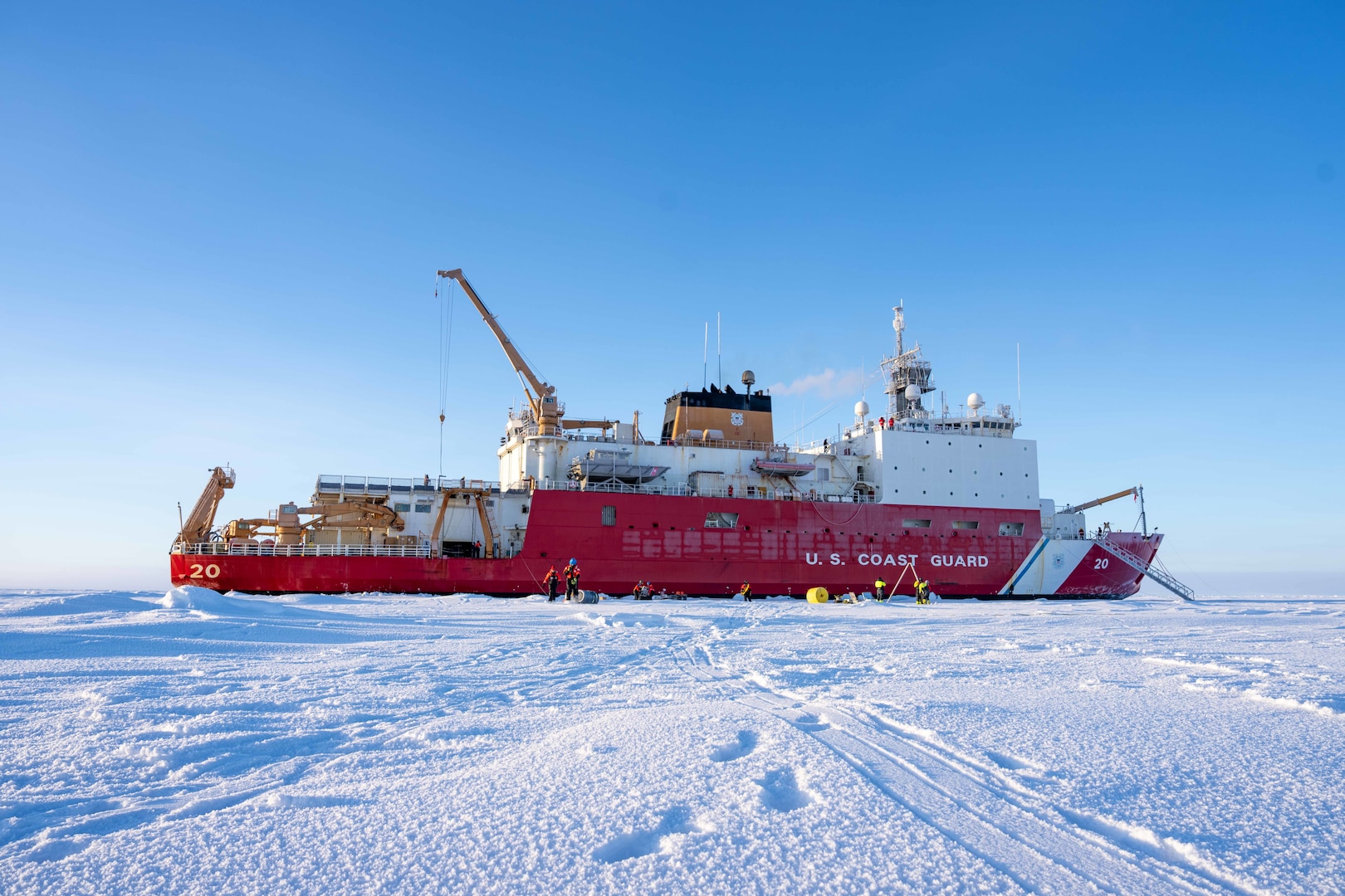 U.S. Coast Guard Cutter Healy (WAGB 20) conducts on-ice research in the Arctic Ocean, Oct. 1, 2025. Coast Guard operations in the Arctic are critical to expanding our understanding of the Arctic operating environment for advancing national security objectives. (U.S. Coast Guard photo by Petty Officer 3rd Class Chris Sappey)