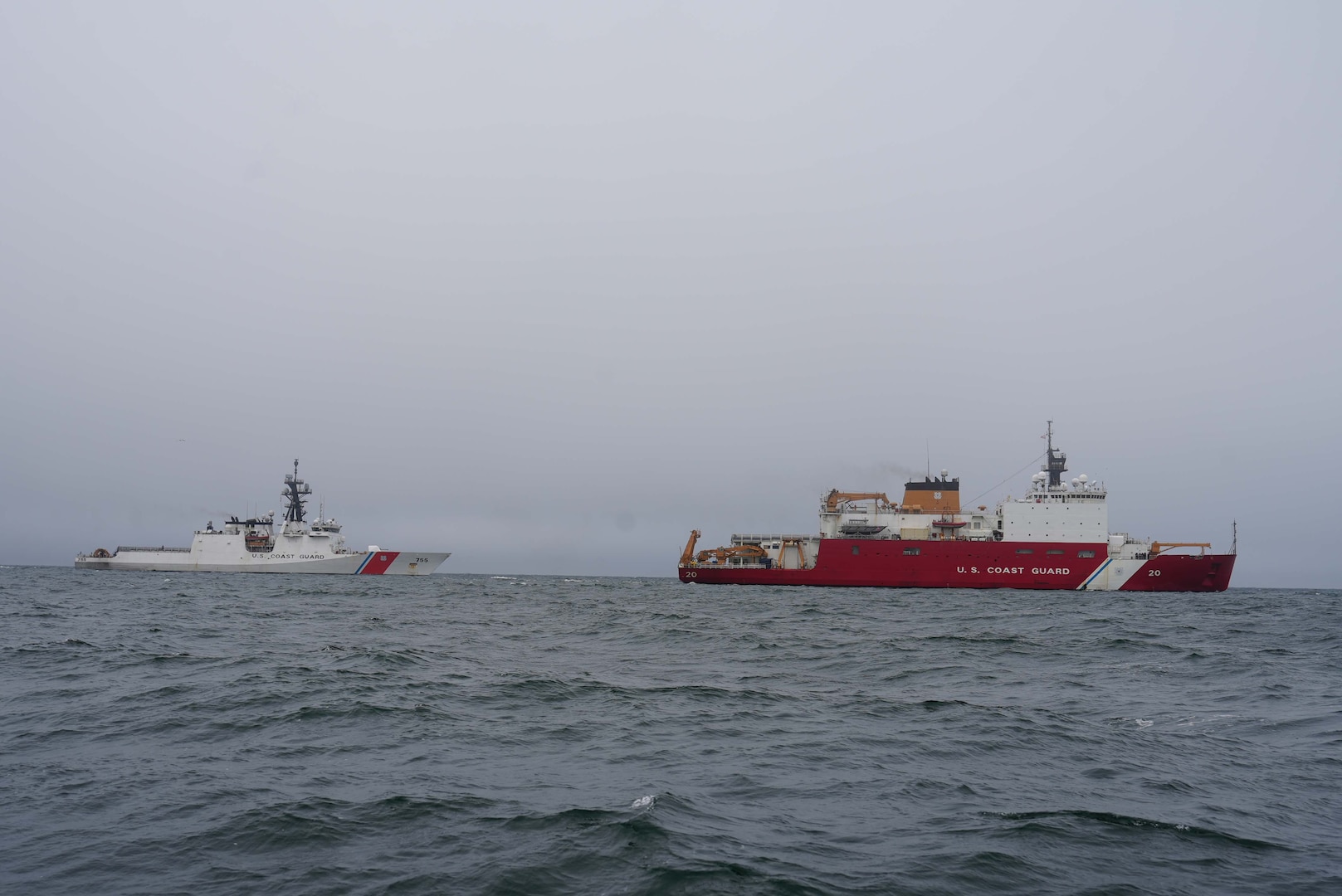 The U.S. Coast Guard Cutter Munro (WMSL 755) and U.S. Coast Guard Cutter Healy (WAGB 20) rendezvous near Nome, Alaska, to transfer mission essential personnel June 28, 2025. The Coast Guard’s efforts to secure Arctic waterways aim to ensure American security, prosperity and freedom in the face of evolving Arctic security challenges and risks. (U.S. Coast Guard photo by Lt. j.g. Samika Lewis.