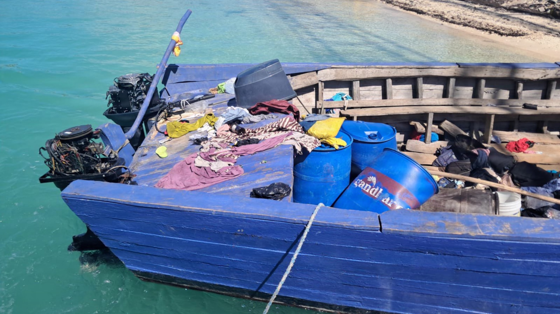 A Haitian sailing vessel, September 21, 2025. The crew of the U.S. Coast Guard Cutter Campbell (WMEC - 909) assisted the Royal Turks and Caicos Island police with the interdiction of approximately 103 Haitian aliens. (U.S. Coast Guard photo)