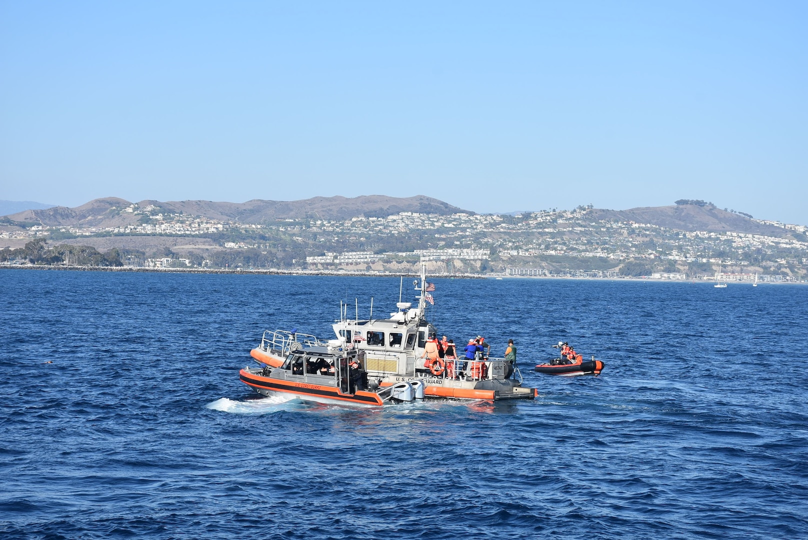 A 45-foot Response Boat-Medium (RB-M) boat crew attached to Coast Guard Station Los Angeles-Long Beach interdicted six aliens aboard a 22-foot pleasure craft approximately 10 miles offshore Dana Point, Saturday afternoon.