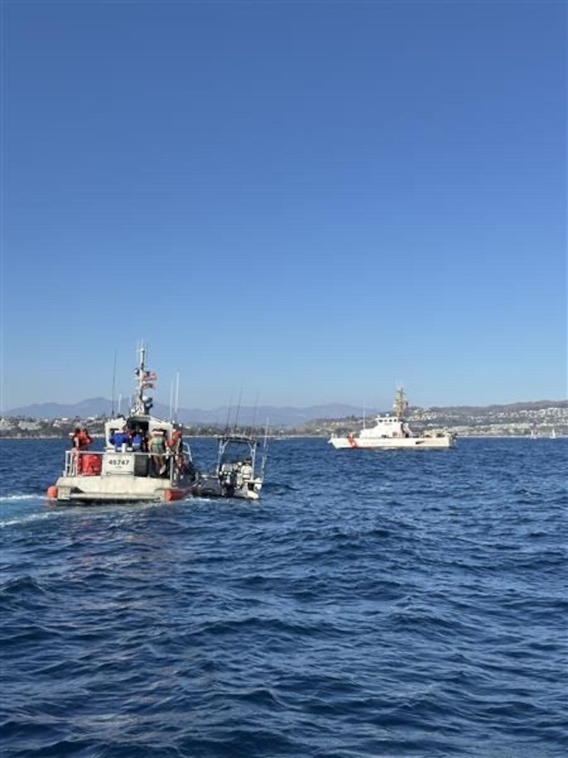 A 45-foot Response Boat-Medium (RB-M) boat crew attached to Coast Guard Station Los Angeles-Long Beach interdicted six aliens aboard a 22-foot pleasure craft approximately 10 miles offshore Dana Point, Saturday afternoon.