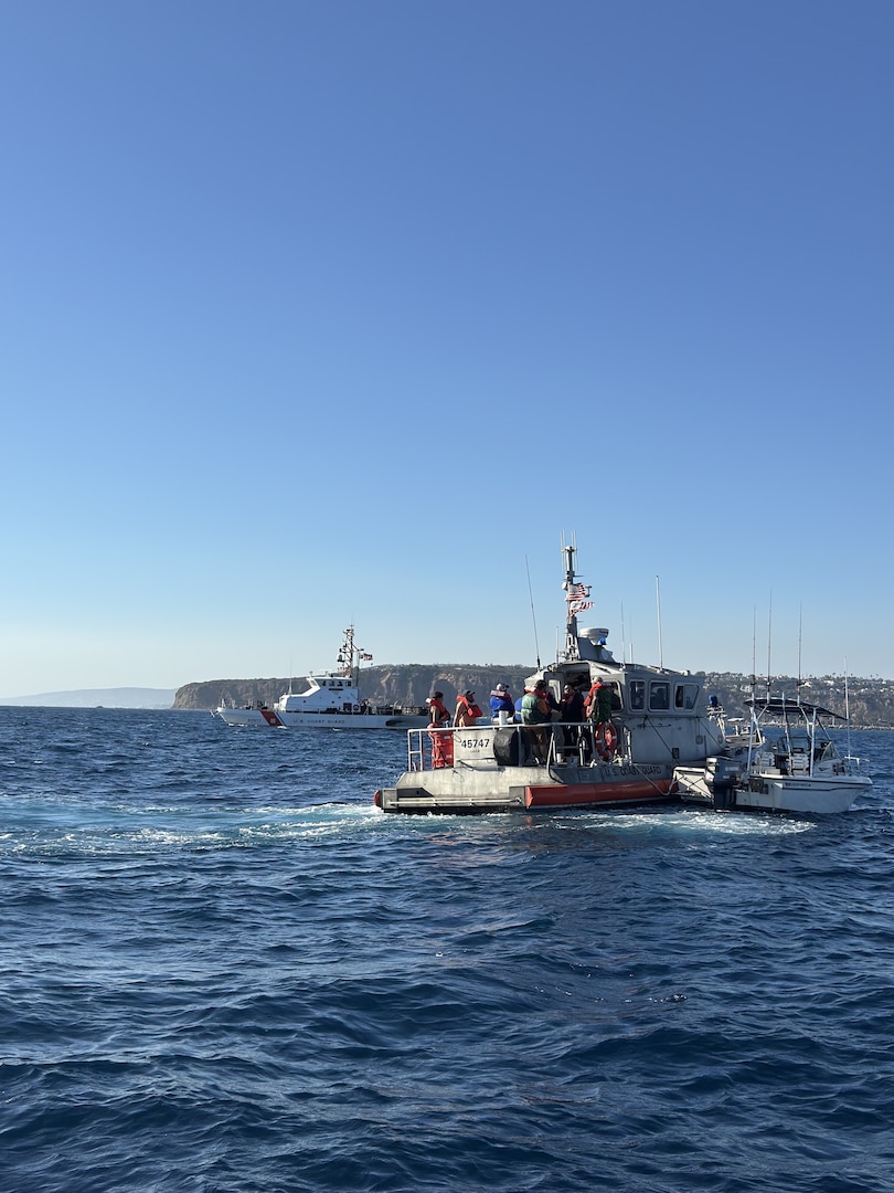 A 45-foot Response Boat-Medium (RB-M) boat crew attached to Coast Guard Station Los Angeles-Long Beach interdicted six aliens aboard a 22-foot pleasure craft approximately 10 miles offshore Dana Point, Saturday afternoon.