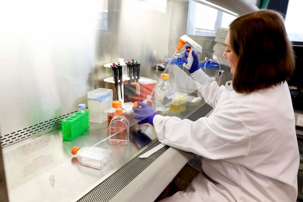 SILVER SPRING, Md. (Aug. 25, 2025) Mackenzie Ryan, a microbiologist with Naval Medical Research Command (NMRC), gathers samples to aid research testing antimicrobial therapies. Research is being conducted to treat Staphylococcus Aureus, commonly known as staph, a dangerous and frequently drug-resistant bacteria that is often associated with wound infections. NMRC, headquarters of Navy Medicine Research & Development, is engaged in a broad spectrum of activity from basic science in the laboratory to field studies in austere and remote areas of the world to investigations in operational environments. In support of Navy, Marine Corps and joint U.S. warfighter health, readiness and lethality, researchers study infectious diseases, biological warfare detection and defense, combat casualty care, environmental health concerns, aerospace and undersea medicine, operational mission support and epidemiology. (U.S. Navy photo by Aleece Williams/Released)
