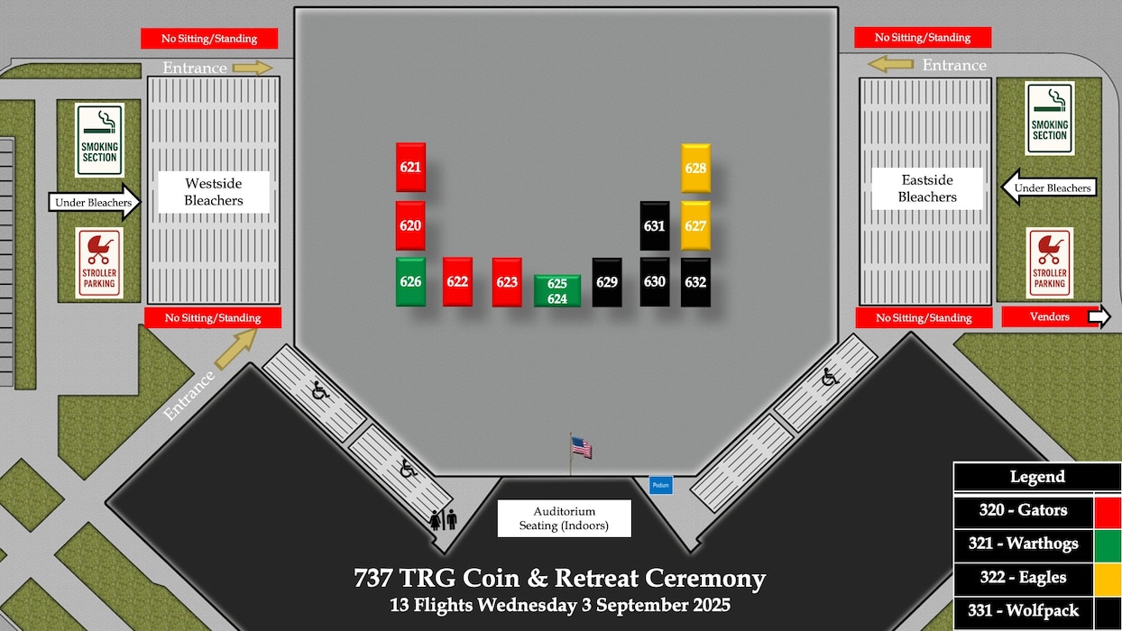 Flights 620-632 BMT Airman's Coin & Retreat Ceremony Line Up Graphic