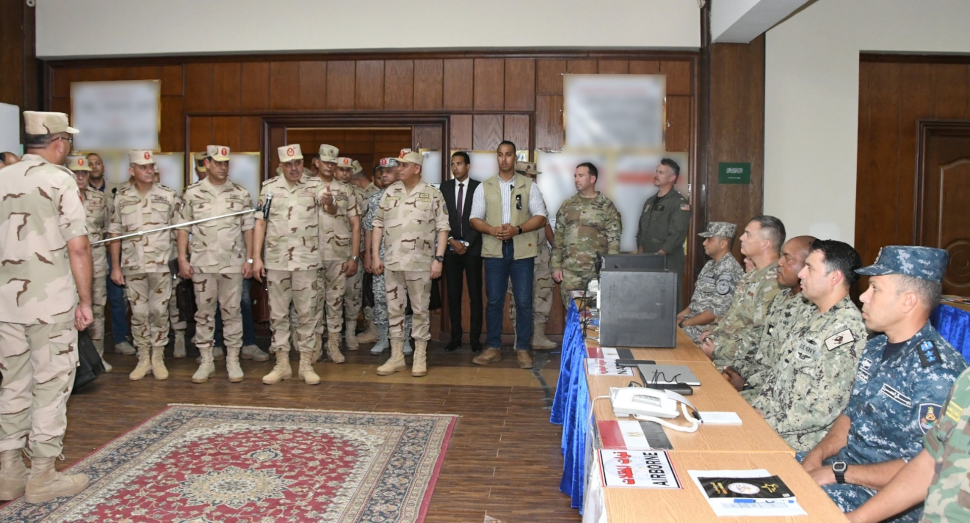 Lt. Gen. Ahmed Khalifa, Chief of Staff of the Egyptian Armed Forces, center, inspects the BRIGHT STAR 2025 preparations, at the Command Post Exercise, at Mohamed Naguib Military Base, Alexandria, Egypt, Aug 26, 2025. BRIGHT STAR 25 enhances joint readiness and reinforces partner nations’ ability to integrate seamlessly in complex operational environments. By aligning tactics, techniques and procedures, U.S. and partner forces increase their capacity to deter aggression, improving lethality, confidence, and cohesion among multinational service members. (Courtesy photo Department of Morale Affairs, Egyptian Armed Forces – Caption writer, U.S. Central Command Maged Benjamin-Elias)