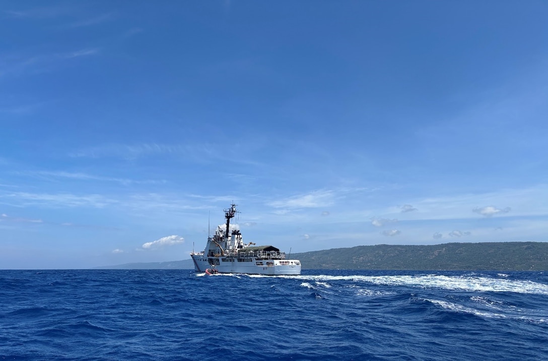 Coast Guard Cutter Vigilant (WMEC 617) conducts small boat training off coastal Haiti, June 25, 2025. The crew of Vigilant conducted a two-month, maritime border security patrol in the Windward Passage and Caribbean Sea to protect America’s maritime borders and counter illicit drug smuggling in the region. (U.S. Coast Guard photo by Petty Officer 2nd Class Jakob Morgan)