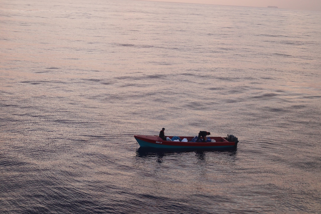 Coast Guard Cutter Vigilant (WMEC 617) crew members seize 1,615 pounds of marijuana aboard a go-fast style vessel in the Caribbean Sea, Aug. 15, 2025. The crew of Vigilant conducted a two-month, maritime border security patrol in the Windward Passage and Caribbean Sea to protect America’s maritime borders and counter illicit drug smuggling in the region. (U.S. Coast Guard photo)