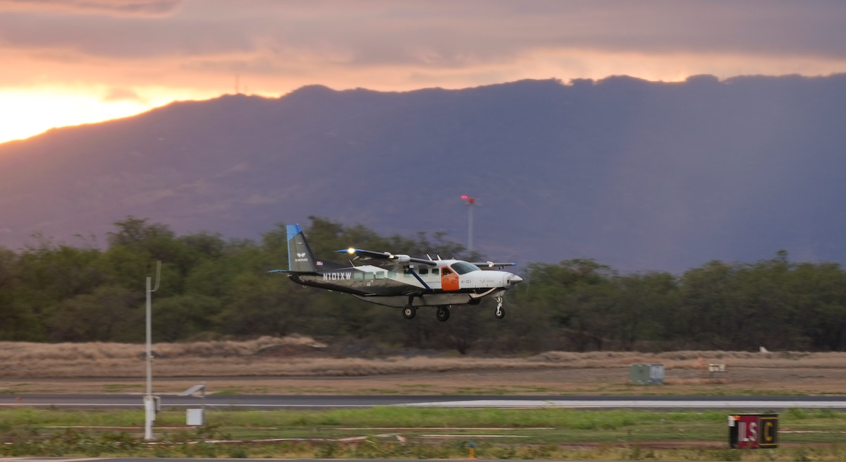 Joby Aviation’s Cessna 208B Grand Caravan lands autonomously at Joint Base Pearl Harbor-Hickam, Hawaii, during the Department-Level Exercise, July 27, 2025.