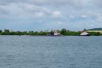 NAVAL BASE GUAM (August 31, 2025) The Los Angeles-class fast-attack submarine USS Springfield (SSN 761) transits Apra Harbor, Naval Base Guam, returning to its homeport after completing a routine deployment in the Indo-Pacific, Aug. 31. Assigned to Commander, Submarine Squadron 15, based at Polaris Point, Naval Base Guam, the Springfield is one of five forward-deployed fast-attack submarines. Renowned for their unparalleled speed, endurance, stealth, and mobility, fast-attack submarines are the backbone of the Navy’s submarine force. Regarded as apex predators of the sea, Guam’s fast-attack submarines serve at the tip of the spear, helping to reaffirm the submarine force's forward-deployed presence in support of a free and open Indo-Pacific. (U.S. Navy photo by Lt. James Caliva)