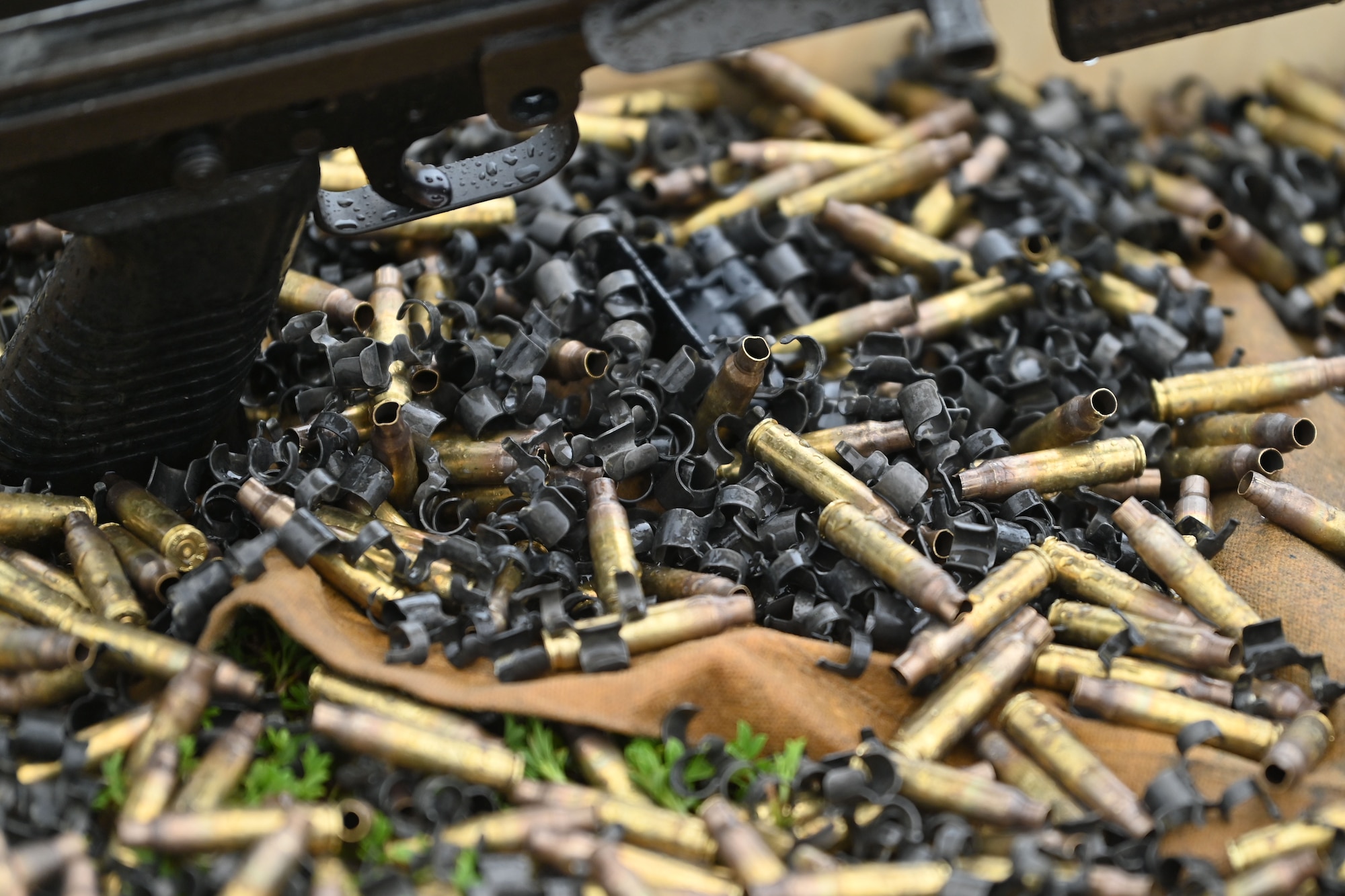 Photo of 5.56 ammunition shells laying on the ground after training