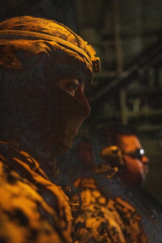 U.S. Marines Capt. Hoppman Alex, platoon commander, with 2nd Battalion, 14th Marine regiment, 4th Marine Division, departs for Kotzebue, Alaska, to conduct High Mobility Artillery Rocket System (HIMARS) during ARCTIC EDGE 2025 (AE25) from Joint Base Elmendorf-Richardson, Alaska, Aug. 19th, 2025. Specialized Arctic training generates valuable lessons learned for warfighters and enablers ensuring they can execute their assigned missions in any environment. AE25 is a NORAD and U.S. Northern Command-led homeland defense exercise designed to improve readiness, demonstrate capabilities and enhance Joint and Allied Force interoperability in the Arctic. (U.S. Marine Corps Photo by Lance Cpl. Edward Spears)