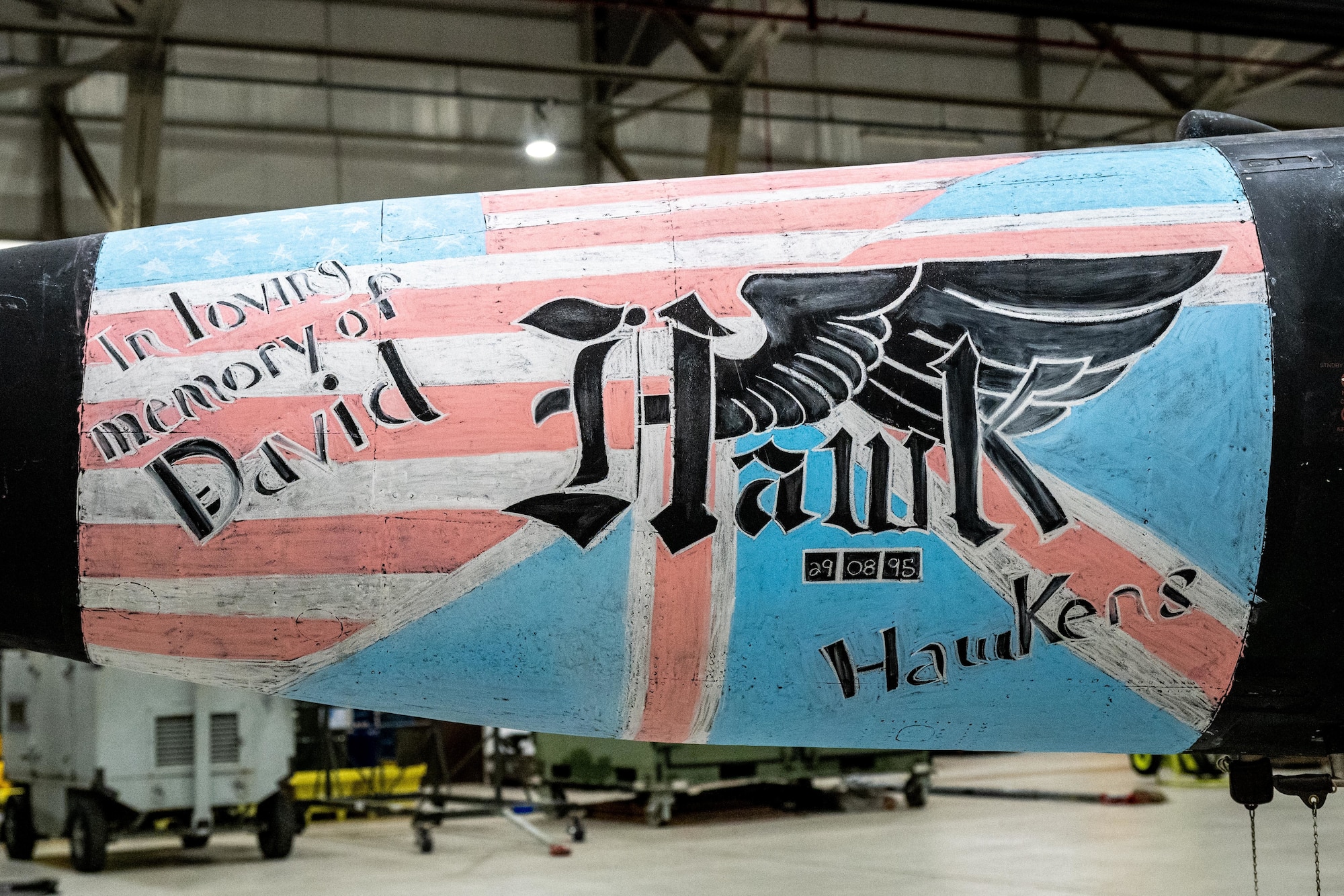 A nose art tribute honoring U.S. Air Force Capt. David “Hawk” Hawkens is displayed on a U-2 Dragon Lady aircraft
