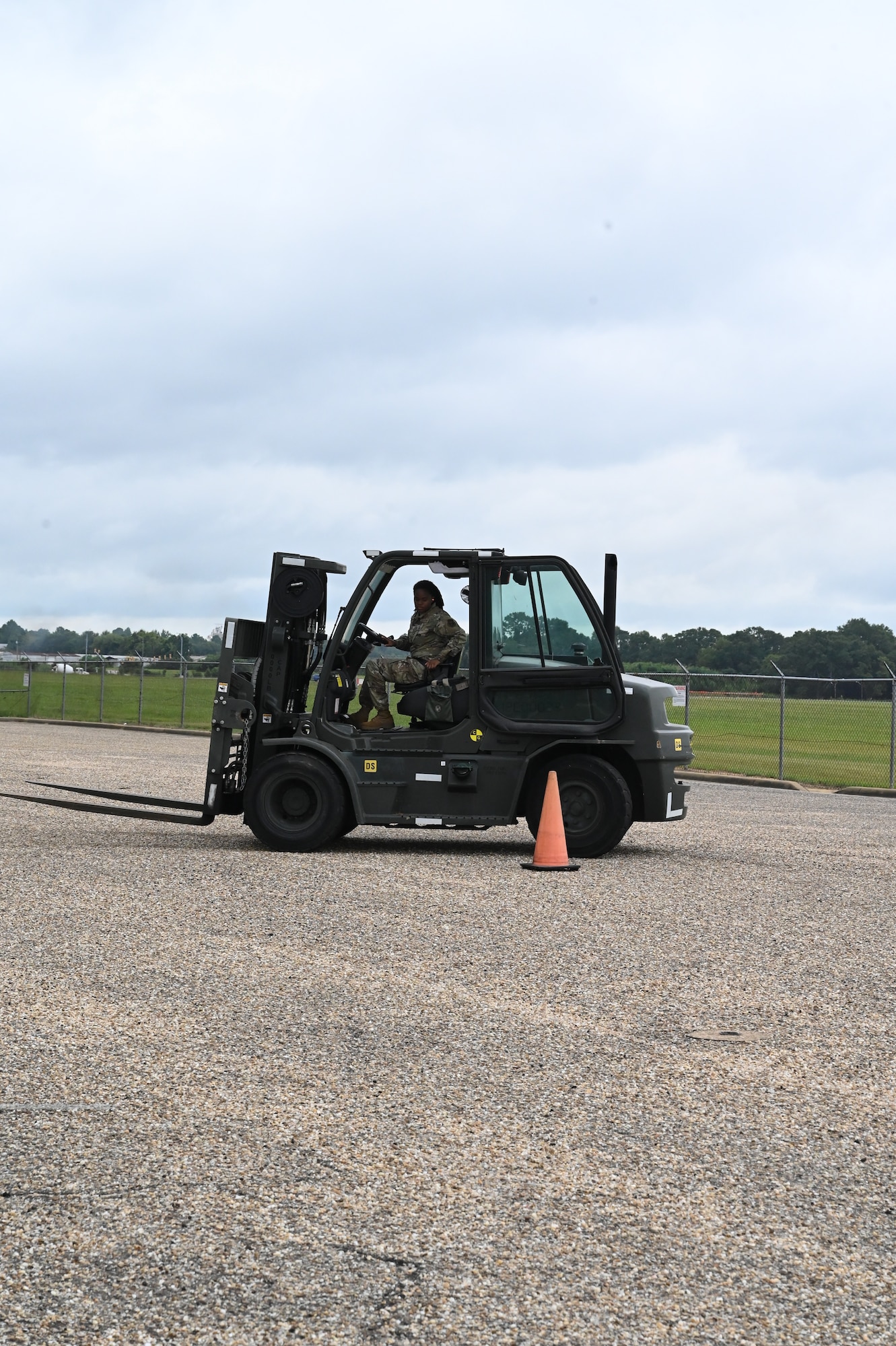 a person drives a forklift