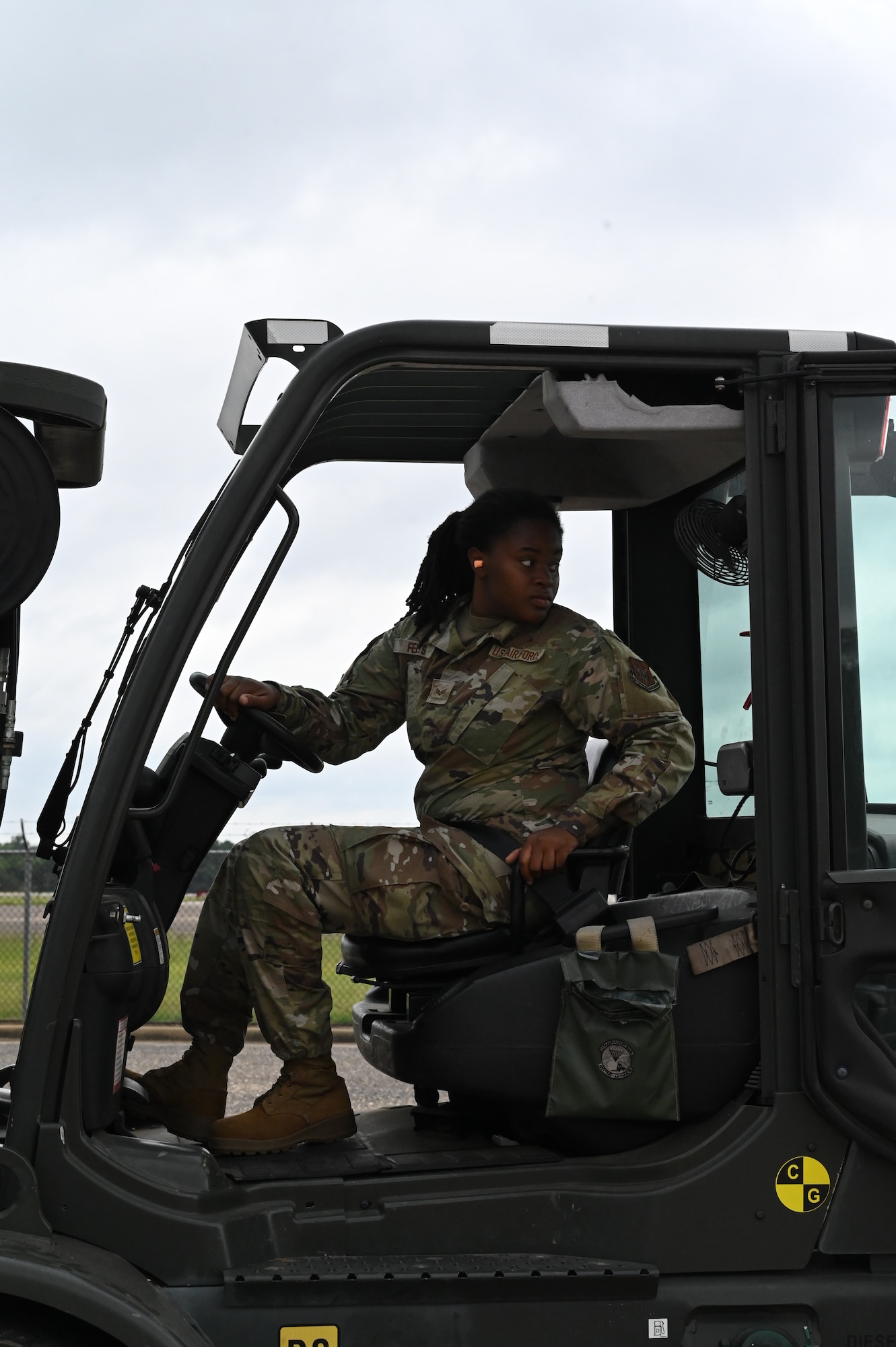 a person drives a forklift