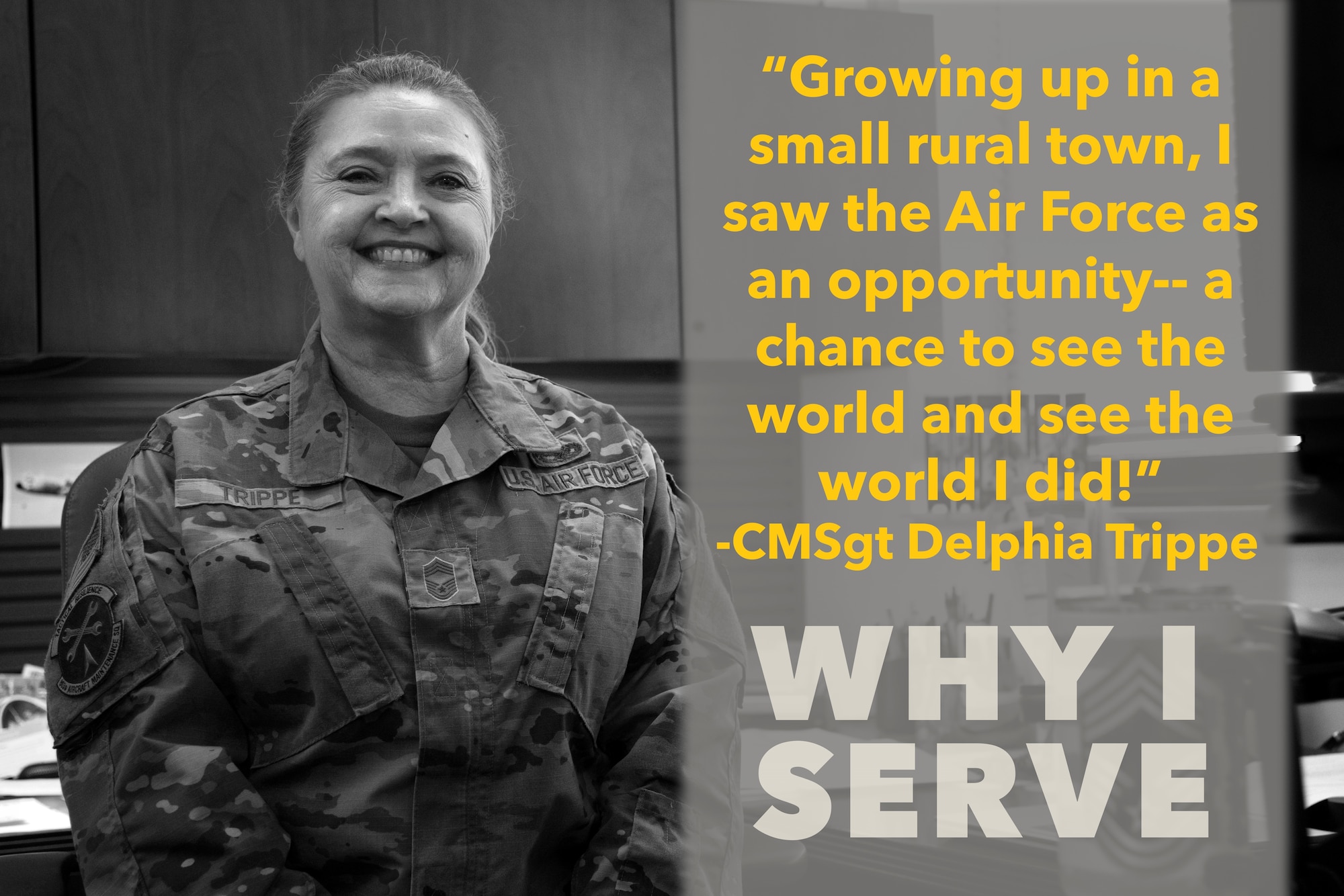 Chief Master Sgt. Delphia Trippe speaks on why she chose to serve in the U.S. Air Force