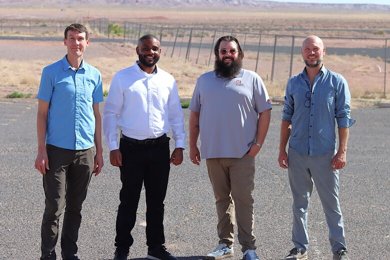 From left, Jonathan Hallemeier, Alan Wells, Chris Stanton and Joel Pliskin of the U.S. Army Corps of Engineers Los Angeles District Silver Jackets planning team pose for a photo May 30 in Birdsprings, Arizona. The Birdsprings Chapter of the Navajo Nation hosted the inaugural flood-response tabletop exercise in partnership with the Silver Jackets, a program that brings together local, tribal, state and federal agencies to collaboratively address flood risk and other natural hazards. (Photo by Robert DeDeaux, Los Angeles District PAO)