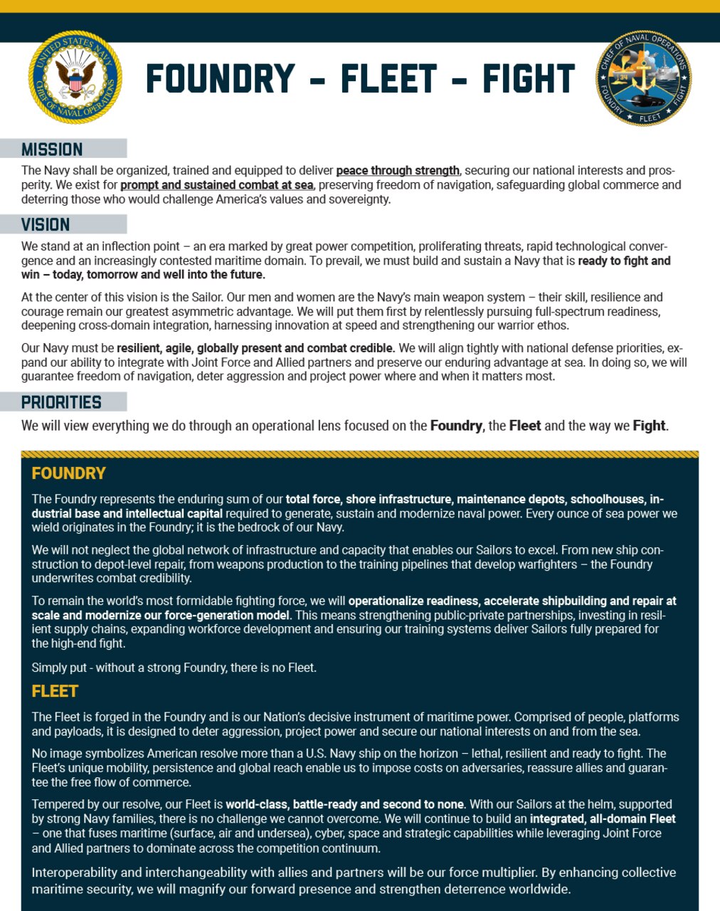 CNO34 Day One Message - Foundry - Fleet - Fight > United States Navy ...