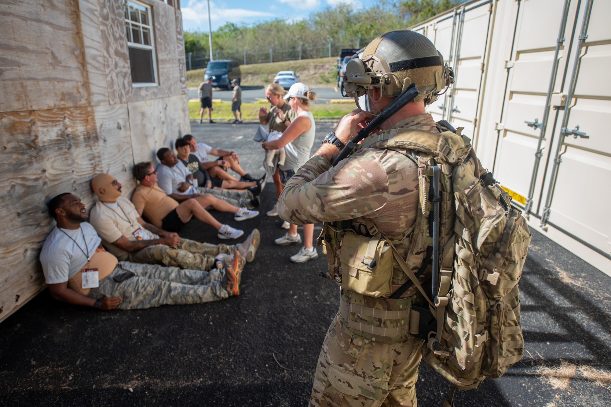 U.S. Air Force special tactics Airmen from the Kentucky Air National Guard’s 123rd Airlift Wing triage victims of a simulated factory explosion during a mass casualty exercise at the Virgin Islands Air National Guard Station in Christiansted, U.S. Virgin Islands, Aug. 29, 2025 as part of Emerald Warrior 25.2, a large-scale special operations exercise staged in multiple locations by Air Force Special Operations Command. After being stabilized, the patients were evacuated aboard UH-60 Black Hawks from the Mississippi Army National Guard’s 185th Aviation Brigade. (U.S. Air National Guard photo by Phil Speck)
