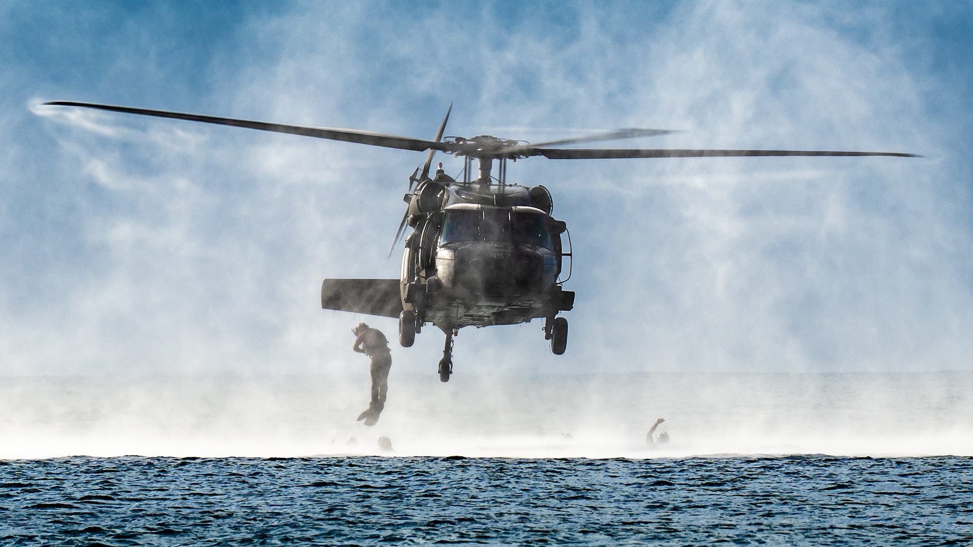 U.S. Air Force special tactics Airmen from the Kentucky Air National Guard’s 123rd Airlift Wing conduct infil operations into the Caribbean Sea from a Mississippi Army National Guard UH-60 Black Hawk off the coast of St. Croix, U.S. Virgin Islands, Aug. 28, 2025 as part of Emerald Warrior 25.2, a large-scale special operations exercise staged in multiple locations by Air Force Special Operations Command. St. Croix provides an ideal environment for testing littoral and maritime capabilities, simulating many of the geographic features that special operators may encounter when deployed around the world to project air power in unfamiliar or contested environments. (U.S. Air National Guard photo by Dale Greer)