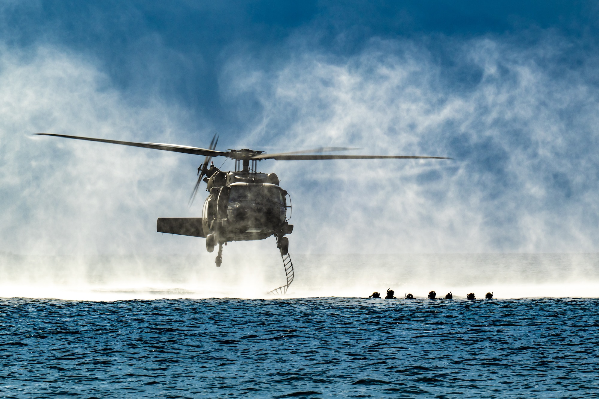 U.S. Air Force special tactics Airmen from the Kentucky Air National Guard’s 123rd Airlift Wing conduct exfil operations from the Caribbean Sea into a Mississippi Army National Guard UH-60 Black Hawk off the coast of St. Croix, U.S. Virgin Islands, Aug. 28, 2025 as part of Emerald Warrior 25.2, a large-scale special operations exercise staged in multiple locations by Air Force Special Operations Command. St. Croix provides an ideal environment for testing littoral and maritime capabilities, simulating many of the geographic features that special operators may encounter when deployed around the world to project air power in unfamiliar or contested environments. (U.S. Air National Guard photo by Dale Greer)