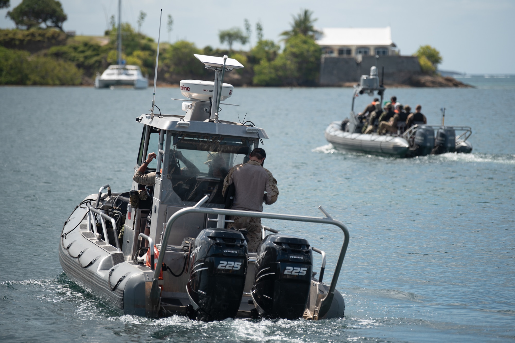 U.S. Air Force special tactics Airmen from the Kentucky Air National Guard’s 123rd Airlift Wing depart the marina in Christiansted Harbor, U.S. Virgin Islands, to conduct a reconnaissance mission on another island 75 nautical miles away Aug. 27, 2025 as part of Emerald Warrior 25.2, a large-scale special operations exercise staged in multiple locations by Air Force Special Operations Command. The Caribbean provides an ideal environment for testing the unit’s littoral and maritime capabilities, simulating many of the geographic features that special operators may encounter when deployed around the world to project air power in unfamiliar or contested environments. (U.S. Air National Guard photo by Phil Speck)