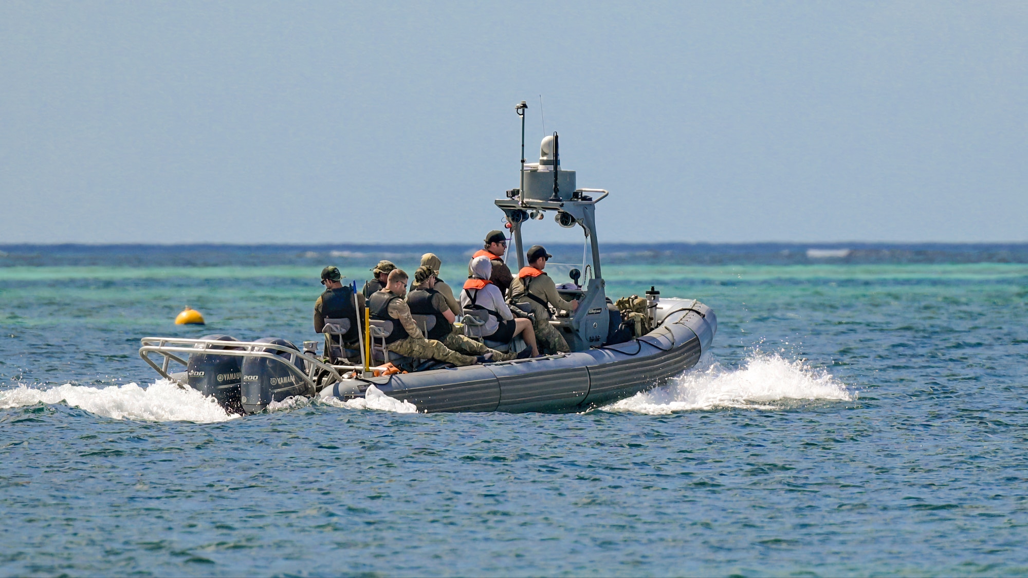 U.S. Air Force special tactics Airmen from the Kentucky Air National Guard’s 123rd Airlift Wing depart Christiansted Harbor, U.S. Virgin Islands, to conduct a reconnaissance mission on another island 75 nautical miles away Aug. 27, 2025 as part of Emerald Warrior 25.2, a large-scale special operations exercise staged in multiple locations by Air Force Special Operations Command. The Caribbean provides an ideal environment for testing the unit’s littoral and maritime capabilities, simulating many of the geographic features that special operators may encounter when deployed around the world to project air power in unfamiliar or contested environments. (U.S. Air National Guard photo by Dale Greer)
