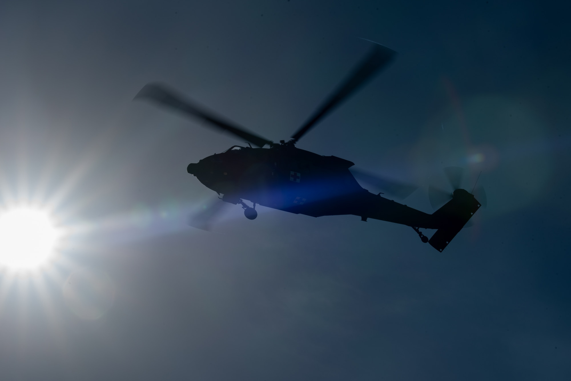 A Mississippi Army National Guard UH-60 Black Hawk prepares to land at the Virgin Islands Air National Guard Station in Christiansted, U.S. Virgin Islands, Aug. 29, 2025 for a mass casualty exercise staged as part of Emerald Warrior 25.2, a large-scale special operations exercise. The unit provided medical evacuation flights for victims of a simulated factory explosion. (U.S. Air National Guard photo by Phil Speck)