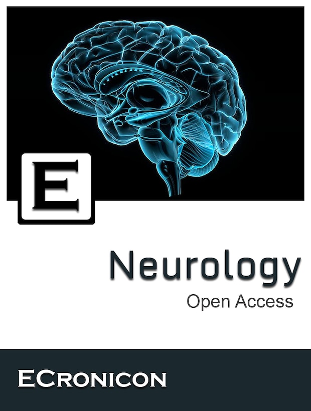The cover of the journal EC Neurology that depicts an image of a human brain and the word "Neurology" and "Open Access" across the front. The bottom spells out ECRONICON