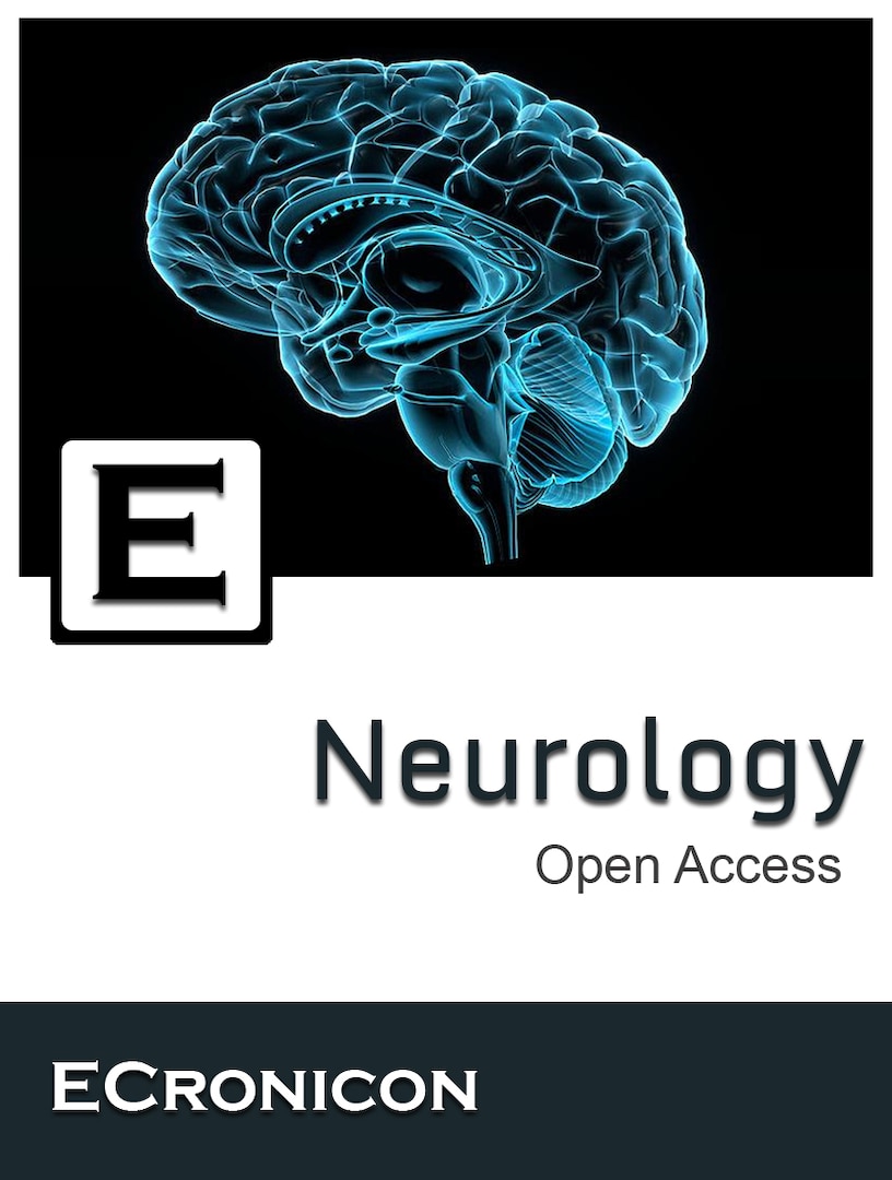 The cover of the journal EC Neurology that depicts an image of a human brain and the word "Neurology" and "Open Access" across the front. The bottom spells out ECRONICON
