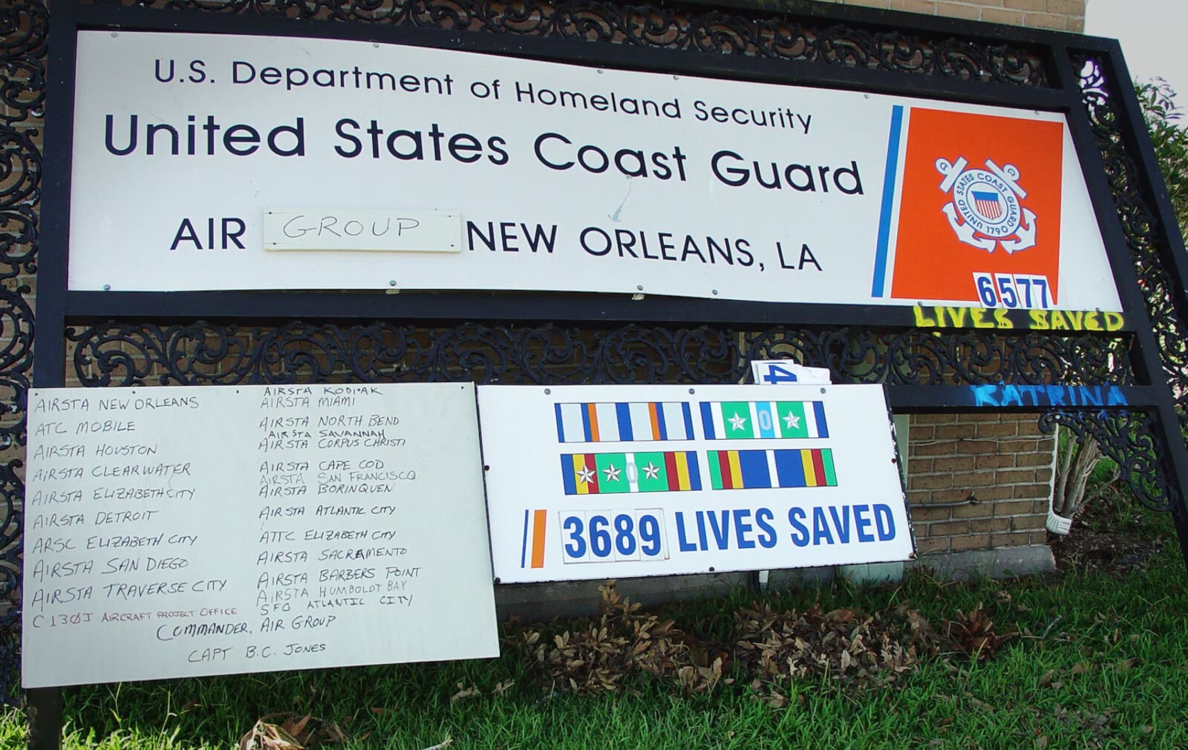 The National Coast Guard Museum has preserved the sign that hung outside Air Station New Orleans during Hurricane Katrina in 2005.