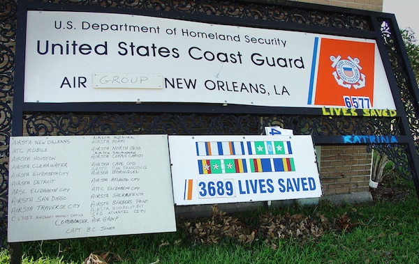 The National Coast Guard Museum has preserved the sign that hung outside Air Station New Orleans during Hurricane Katrina in 2005.