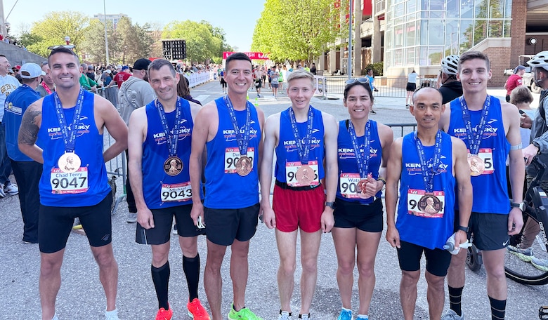 Terry Durham (third from left), who is also an officer in the Kentucky National Guard, was one of the Kentucky National Guard Marathon Team as they won their first championship at the All-Guard Marathon Time Trials in Lincoln, Nebraska on May 4, 2025. His finishing time also qualified him to join the All-Guard Marathon and Endurance Teams. (Courtesy photo)