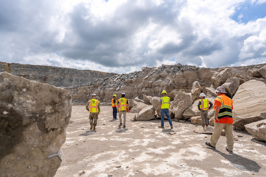 Weston Cross, a U.S. Army Corps of Engineers Buffalo District coastal engineer and geologist, was joined by civil engineer John Kubiak and 1st Lt. Sam Yancey, project engineer, in viewing and measuring armor stone for use along Great Lakes breakwaters in the district’s area of concern, Sandusky, Ohio, Aug. 22, 2025.
The armor stones, weighing upwards of 9 tons, are used to build coastal structures and resist the forces caused by wave induced flows over and through the structure. (U.S. Army photo by Andre' M. Hampton)