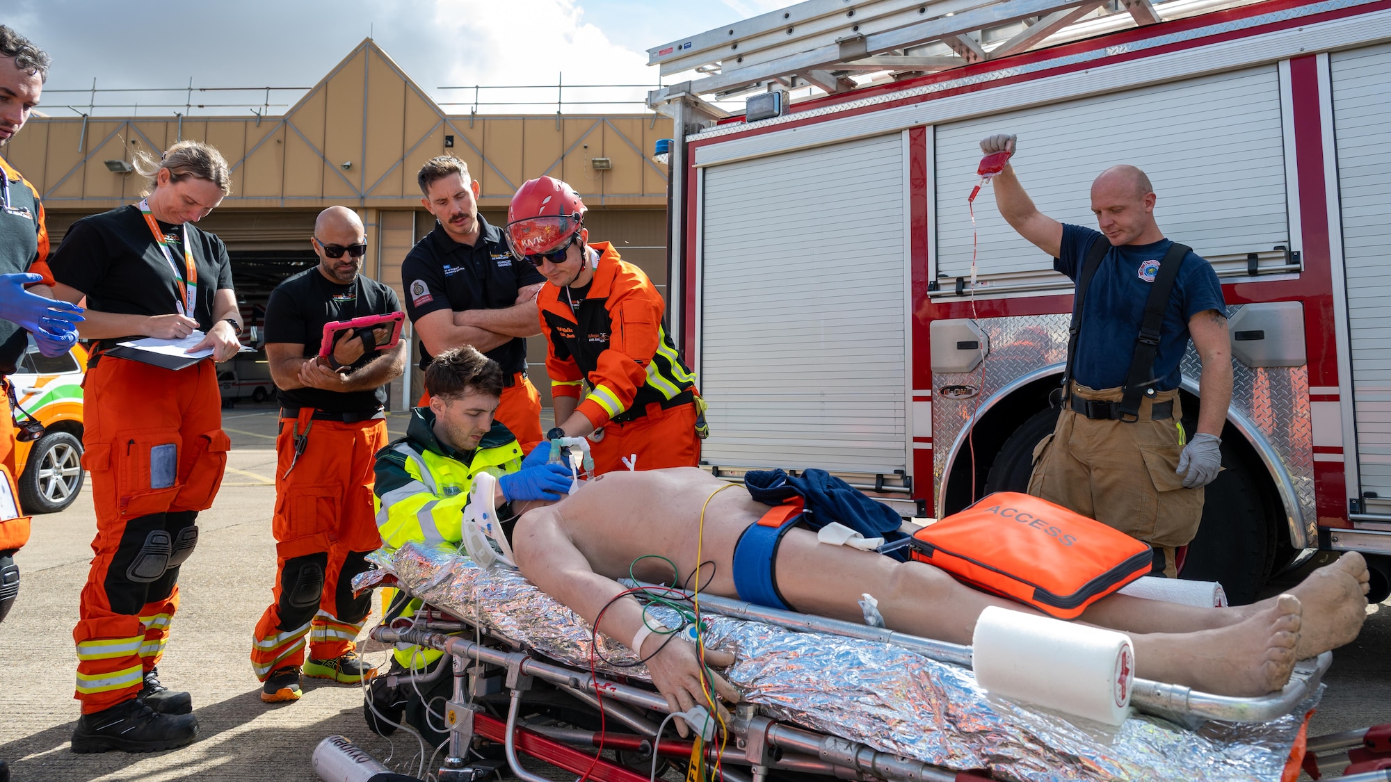 Emergency responders simulate advanced trauma care during a joint training exercise