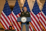 U.S. Army Col. Bryon Linnehan, Commander of the 369th Sustainment Brigade, New York Army National Guard, addresses the audience during a Congressional Gold Medal award ceremony for the Army’s World War I 369th Infantry Regiment, the “Harlem Hellfighters,” in Emancipation Hall at the U.S. Capitol, September 3, 2025, in Washington.