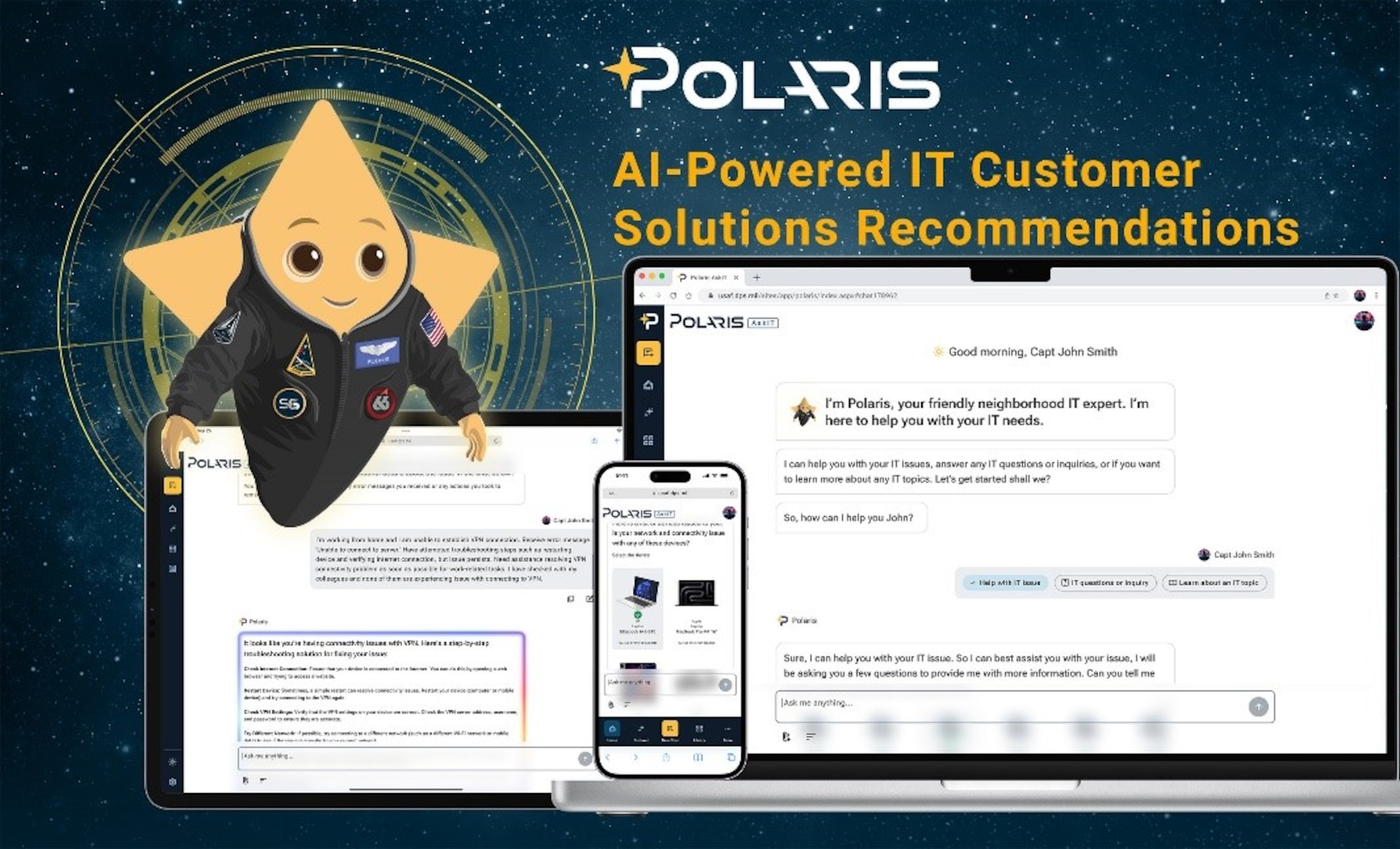 AskPolaris, a winning project from the USSF’s inaugural 2024 GenAI Challenge, leverages AI to empower the SSC workforce to fix IT issues, reduce downtime, and free IT technicians to focus on more complex problems critical to mission success.
