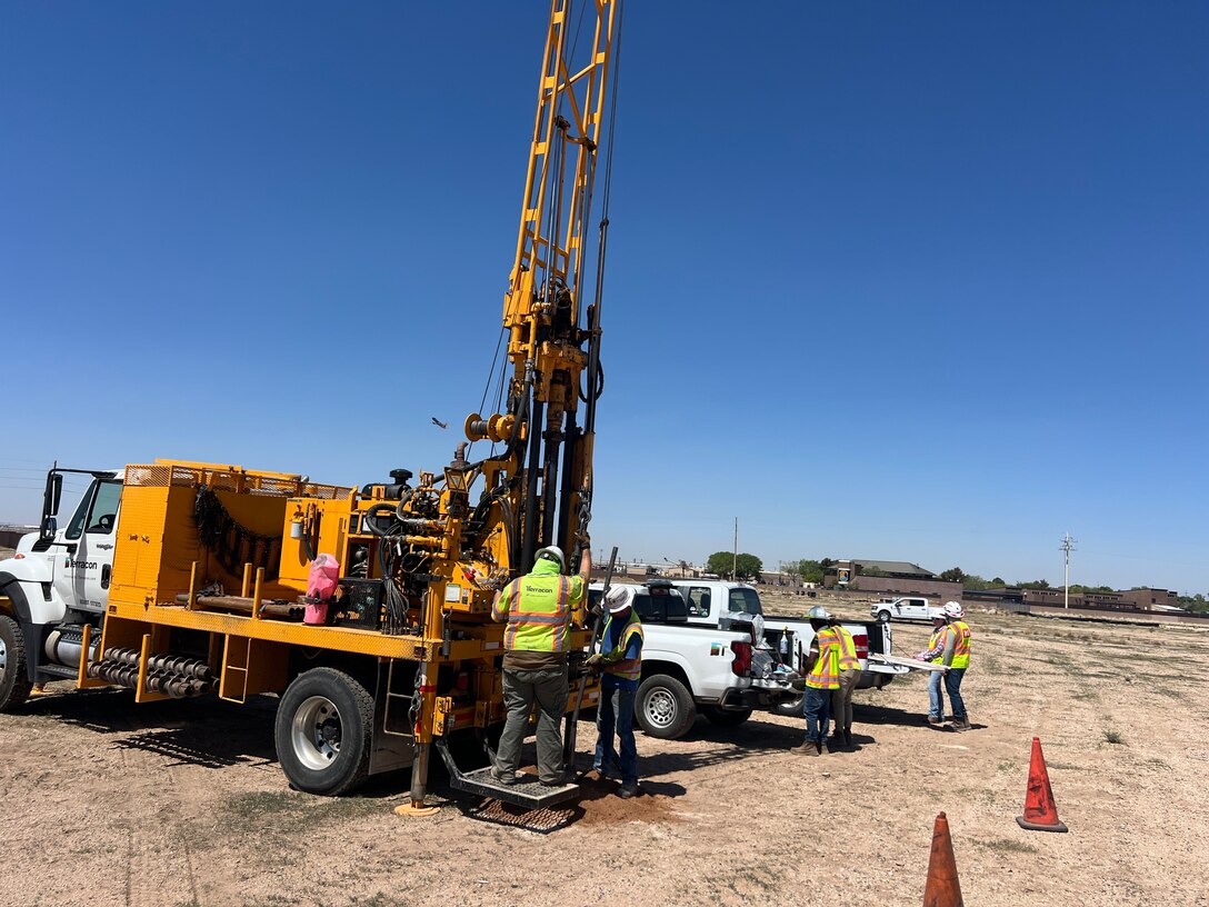 The Albuquerque District’s geotechnical team and AE contractors work on the geotechnical drilling investigation at the Kirtland Air Force Base Space Systems Command project, July 23, 2025.