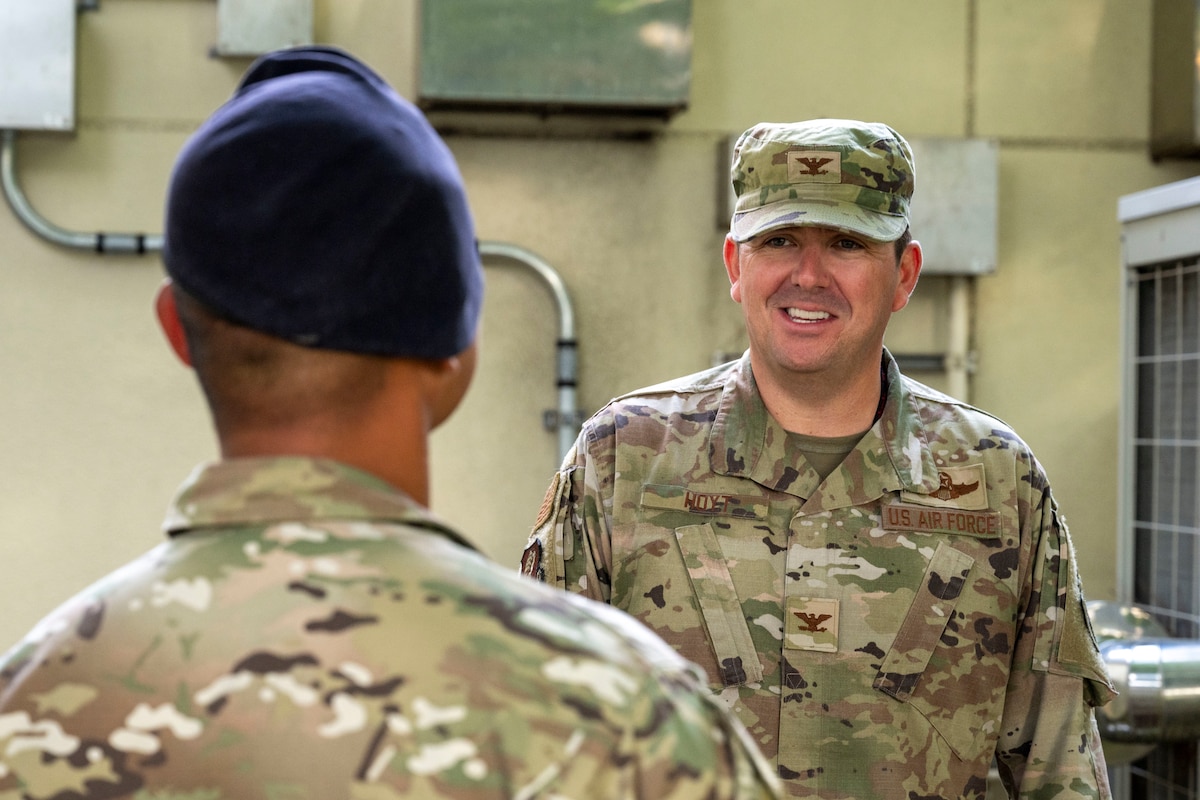 U.S. Air Force Col. Matthew Hoyt, 35th Fighter Wing deputy commander, arrives at the base defense operations center during an immersion tour at Misawa Air Base, Japan, Sept. 2, 2025.