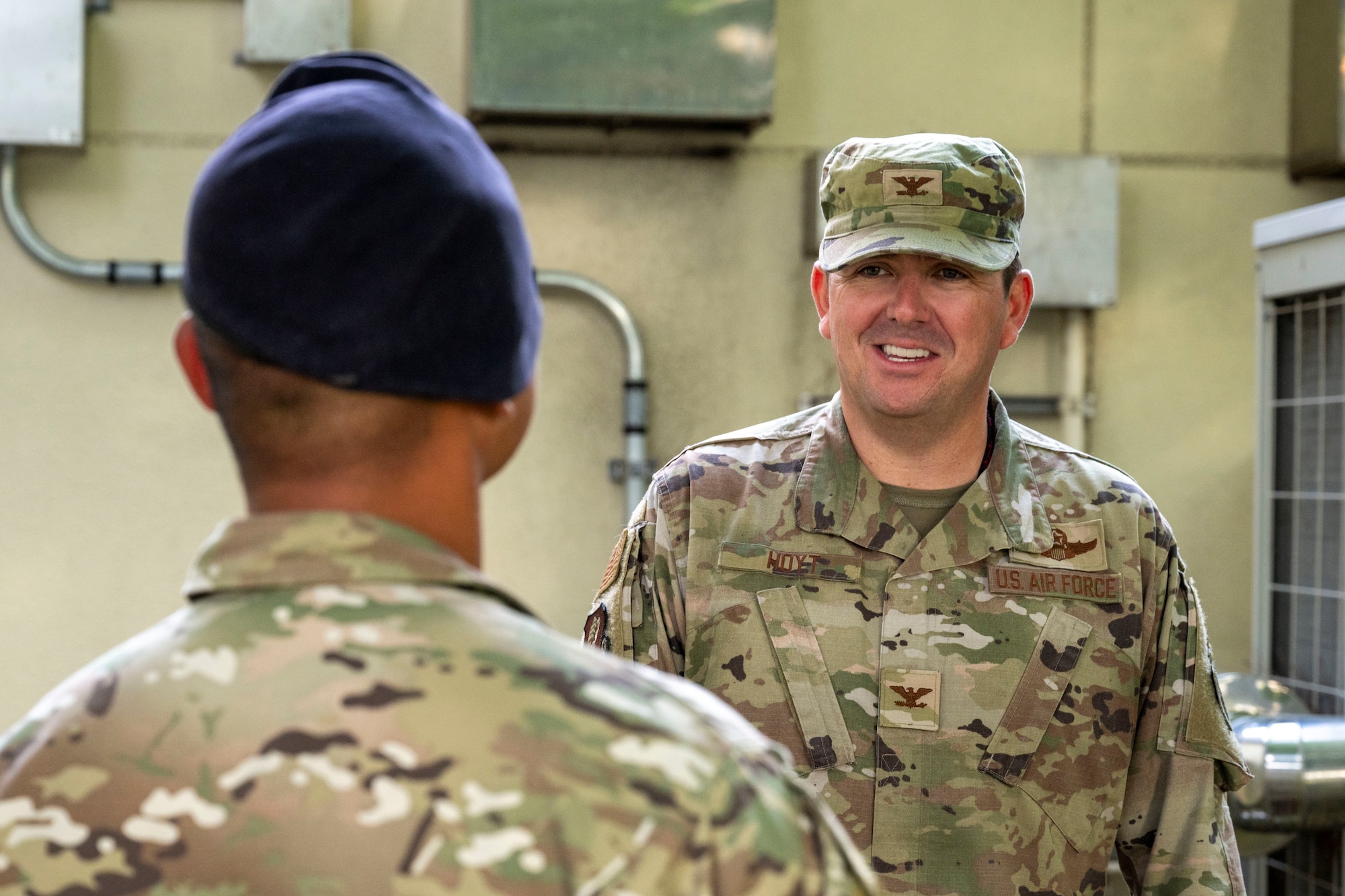 U.S. Air Force Col. Matthew Hoyt, 35th Fighter Wing deputy commander, arrives at the base defense operations center during an immersion tour at Misawa Air Base, Japan, Sept. 2, 2025.