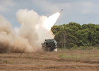 U.S. Army Soldiers with 1st Battalion, 94th Field Artillery Regiment, 17th Field Artillery Brigade, fire a M142 High Mobility Artillery Rocket System at a live-fire event during Super Garuda Shield 25 in Baturaja, Indonesia, Sept. 1, 2025.